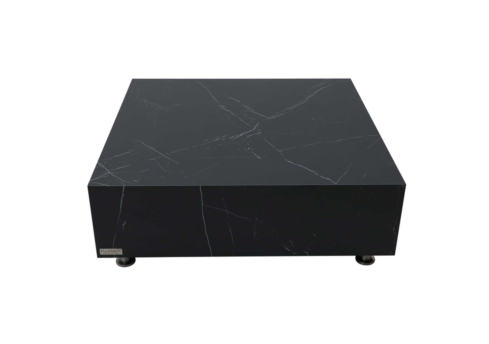 Isolated view of the Elementi Marble Porcelain Series Square Medium Coffee Table in Bulgaria Black.