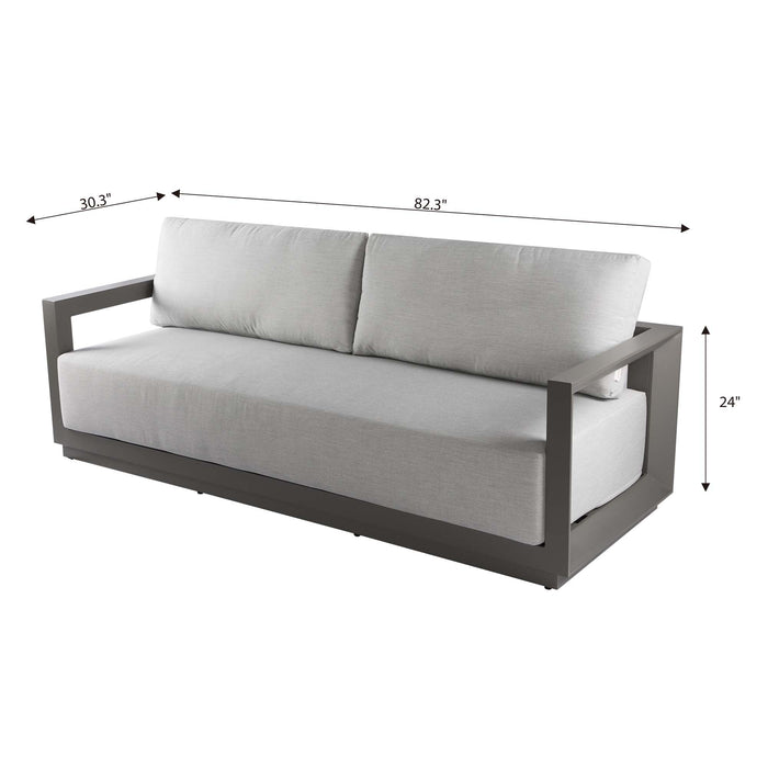 Dimensions of the Elementi Newport Collection outdoor sofa, providing detailed measurements for comfortable and spacious seating.