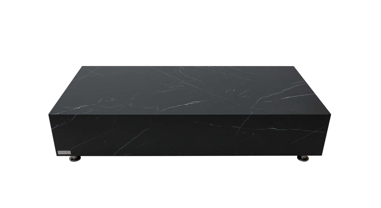 Isolated view of the Elementi Marble Porcelain Series Rectangle Coffee Table in Bulgaria Black.