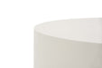 Close-up of the edge of Elementi Rome Cream White Column Table, showing the subtle curve and clean finish.