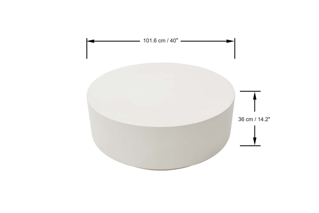 Elementi Rome Cream White Large Column Table dimensions displayed, showing the width and height measurements for accurate size reference.