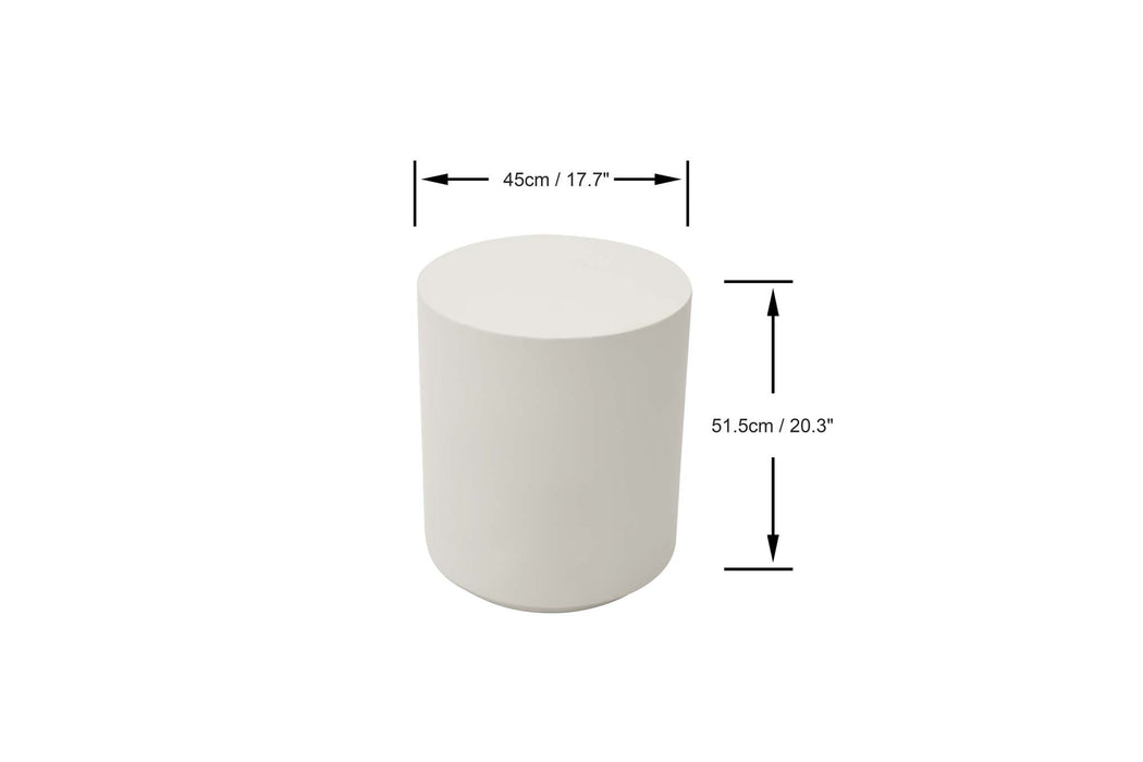 Elementi Rome Side Table Cream White with dimensions displayed, showing the width and height measurements for size reference.