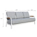 A white Elementi Santorini Collection three-seater sofa with light gray cushions, showing dimensions of 81.9" width, 32.7" depth, and 31.5" height.