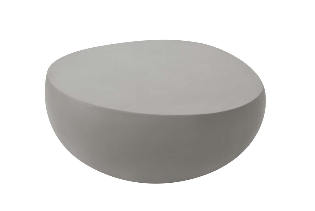 Closeup view of the smooth rounded surface of the Elementi Space Grey Coffee Table.