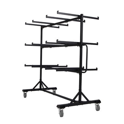 Empty Lifetime commercial folding chair cart featuring heavy duty steel construction, multiple stacking rails and swivel casters