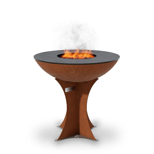 Arteflame 30" grill and fire pit with tall Euro base, featuring a sleek, modern design and a carbon steel cooktop for versatile outdoor cooking.