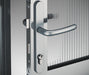 A close-up view of the Hoklartherm Nelke Pro 4 Greenhouse door handle, highlighting its sleek and ergonomic design.