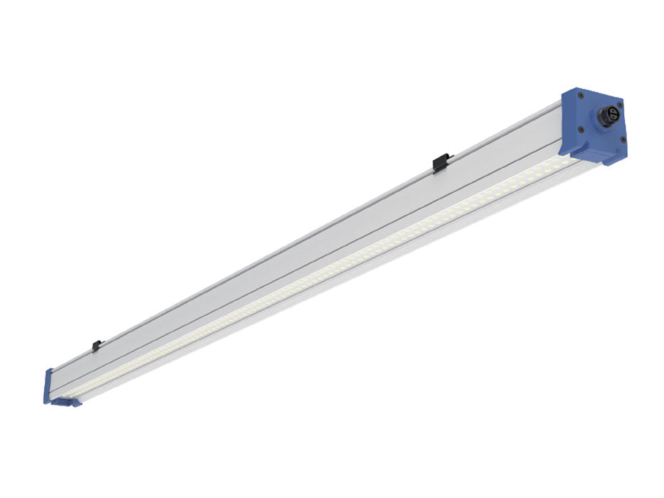 Exaco Astrica Grow Light LED fixture designed for greenhouse use, providing full-spectrum lighting in a slim, energy-efficient housing.