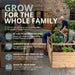 Three generations tend leafy greens and herbs in an Outdoor Living Today Garden in a Box with Birdnetting Cover, sized for family-scale harvests.