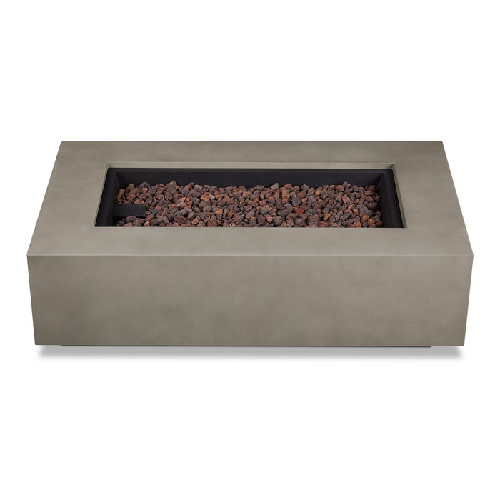 Top view of Aegean Real Flame rectangle fire pit table with lava rocks