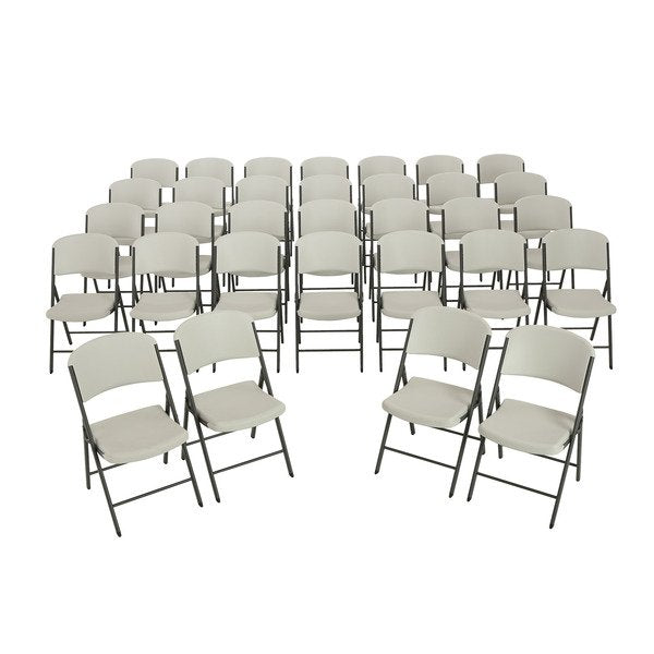 Group of Lifetime folding chairs shown from the front angle, studio shot, white background.