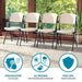 Row of Lifetime folding chairs with feature callouts: stain resistant, all-weather, and foot caps.
