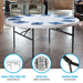 Lifetime 4 Pack 72in Round Table with single piece top, folding frame, and secure locking mechanism