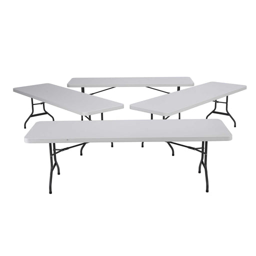 Four Lifetime 4 Pack 8-Foot Rectangle Folding Tables arranged together showing full set display