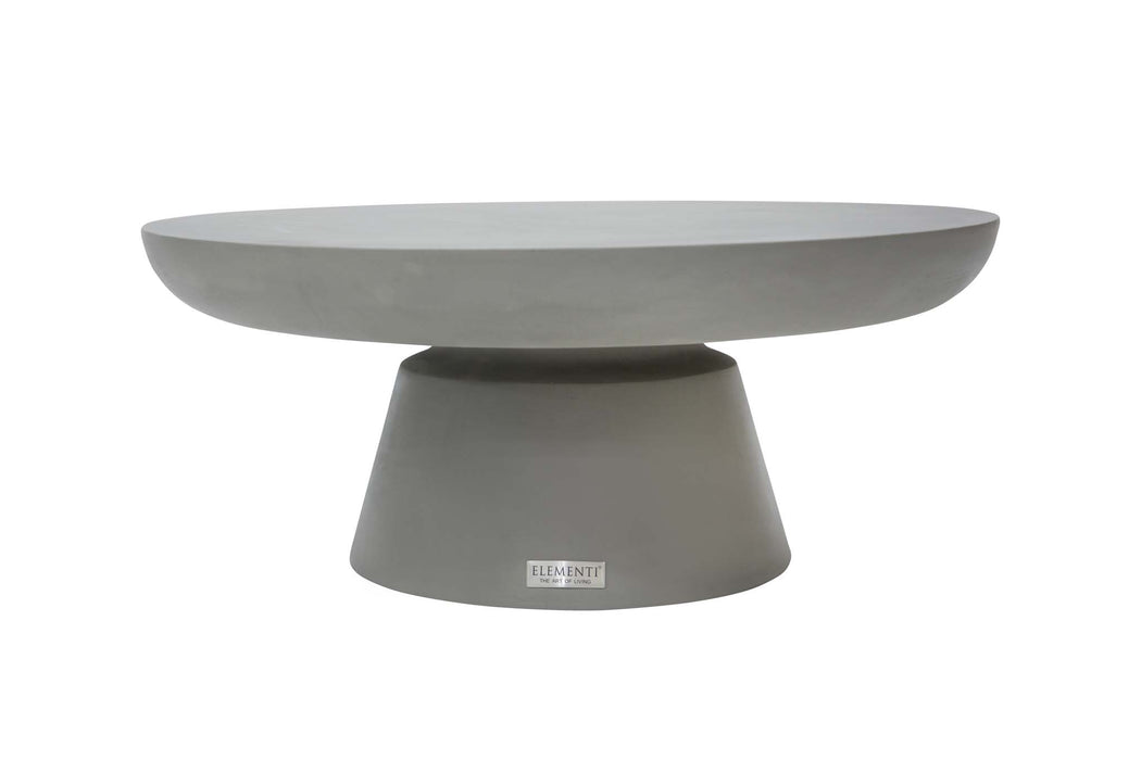 Front profile of Elementi Kylix Series small coffee table in space grey, highlighting its elegant and solid structure.