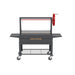 Front view of the Sunterra Outdoor Santa Maria BBQ Grill with Cart, highlighting the dual grilling sections and side shelves for additional workspace.