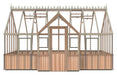 Front view of the Alton Cambridge 9x16 Greenhouse, featuring a central doorway and elegant rooftop details.