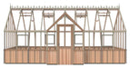 Front view of the 9x20 Alton Cambridge Greenhouse, highlighting its central doorway and symmetrical framework.