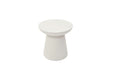 Front view of Elementi Kylix Series large side table in cream white, showcasing its unique rounded top and conical base.