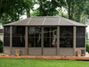 Image of the 12x18 Gazebo with a sand metal roof installed in a backyard setting.
