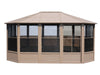 Full view of the 12x15 gazebo Freestanding Solarium with sand polycarbonate roof, displaying the entire structure set against a plain background.