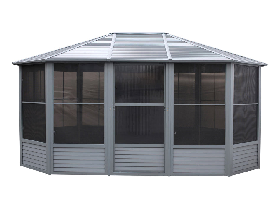 Full view of the Freestanding Solarium Gazebo with slate polycarbonate roof, displaying the entire structure set against a plain background.