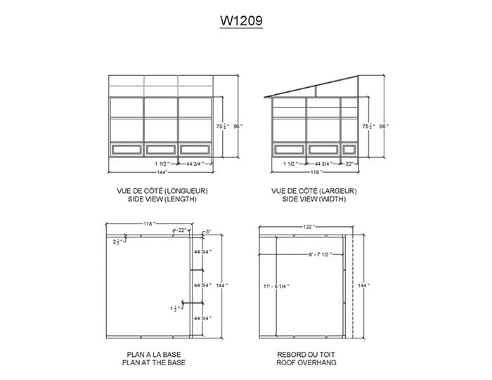 Detailed specifications and dimensions for the Gazebo Penguin Florence 10x12 Add-A-Room in sand with precise plan views.