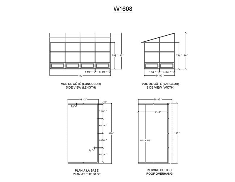 Specifications and dimensions for the Gazebo Penguin Florence 8x16 add-a-room in sand, including detailed plans and measurements.