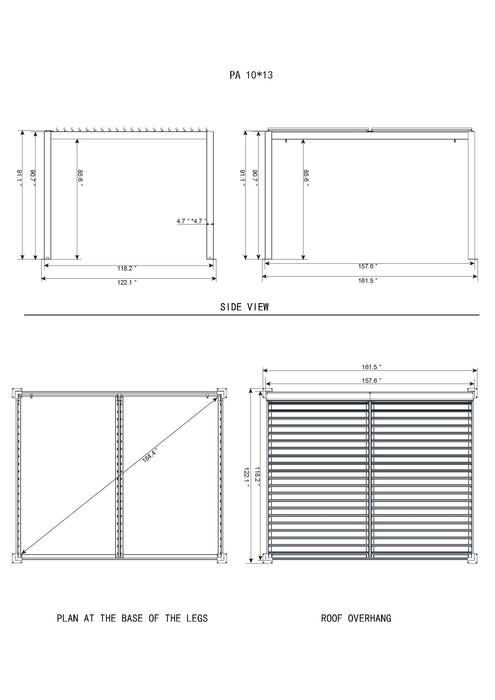 Gazebo Penguin Vikos Aluminum Stand Alone Pergola 10x13 specifications diagram