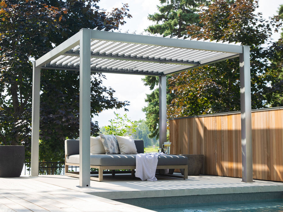 10x10 Gazebo Penguin Vikos Aluminum Stand Alone Pergola by the pool with seating area