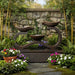 Close angle of the Exaco Infinity water fountain in Rust finish beside a wood-framed entrance.