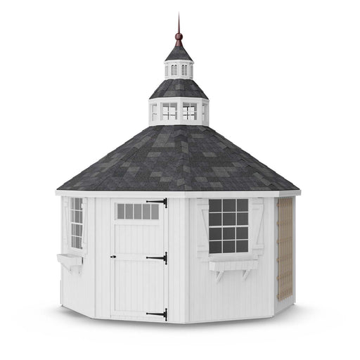 Side view of the Garden Shed Greenhouse featuring functional windows and cupola roof by Little Cottage Co.