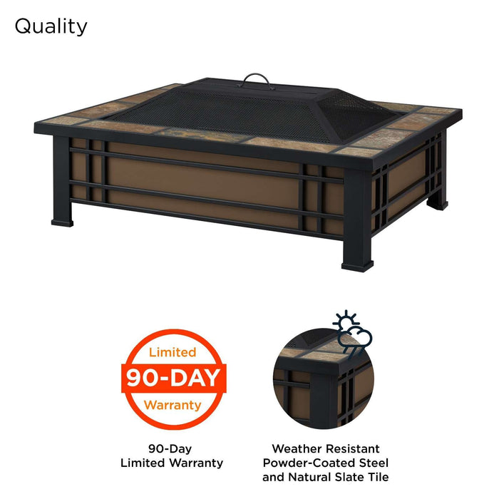 Hamilton 946-NST fire pit quality features detail natural slate tile steel construction