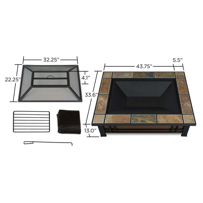 Hamilton wood burning fire pit dimensions diagram 43.75 wide 33.6 deep 13 tall