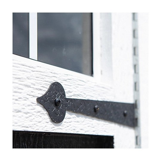 Handy Home Acadia 10x8 Close-up of black decorative hinge.