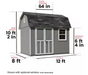 Handy Home Briarwood Wood Storage Shed Kit - 12ft x 8ft size with 10ft 2in peak height, 6ft 4in sidewall height, and 64in door opening.