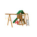 Back view of Playstar Highland Silver Playset with rock wall, ladder, and monkey bar attachments
