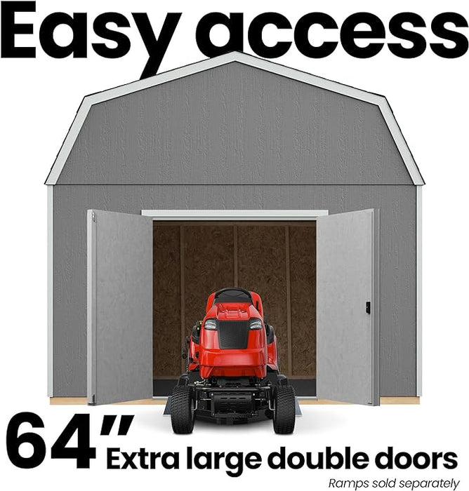 Handy Home Hudson storage shed with 64-inch extra large double doors for easy access.