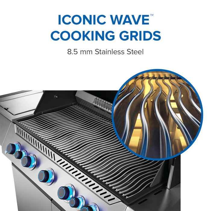 Highlighted view of Napoleon Grills Prestige® 665 RSIB stainless steel wave cooking grids

