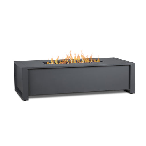 Real Flame Keenan rectangle fire pit table with robust flames, ideal for outdoor heating 6340LP-GRY-Main in white background