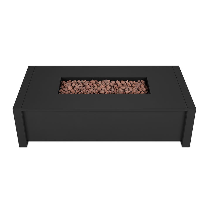 Top view of the Real Flame Keenan 52" fire pit table, highlighting the lava rock bed 6340LP-BLK-Top view; in white background