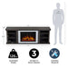 Real Flame Kenai Slim Electric Fireplace TV Stand dimensions diagram: 72W x 24.75H x 17.25D inches, 126 lbs, ships in 3 boxes, assembly required, human silhouette for scale