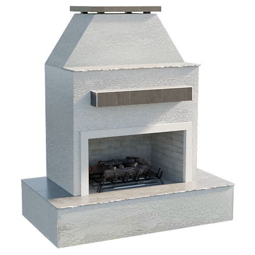 Front view of the Key West model from the Cal Flame Platinum Fireplace Series with stucco and tile trim.