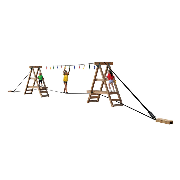 Children climbing and balancing on Playstar Ninja Power Platform Silver play structure with colorful grips
