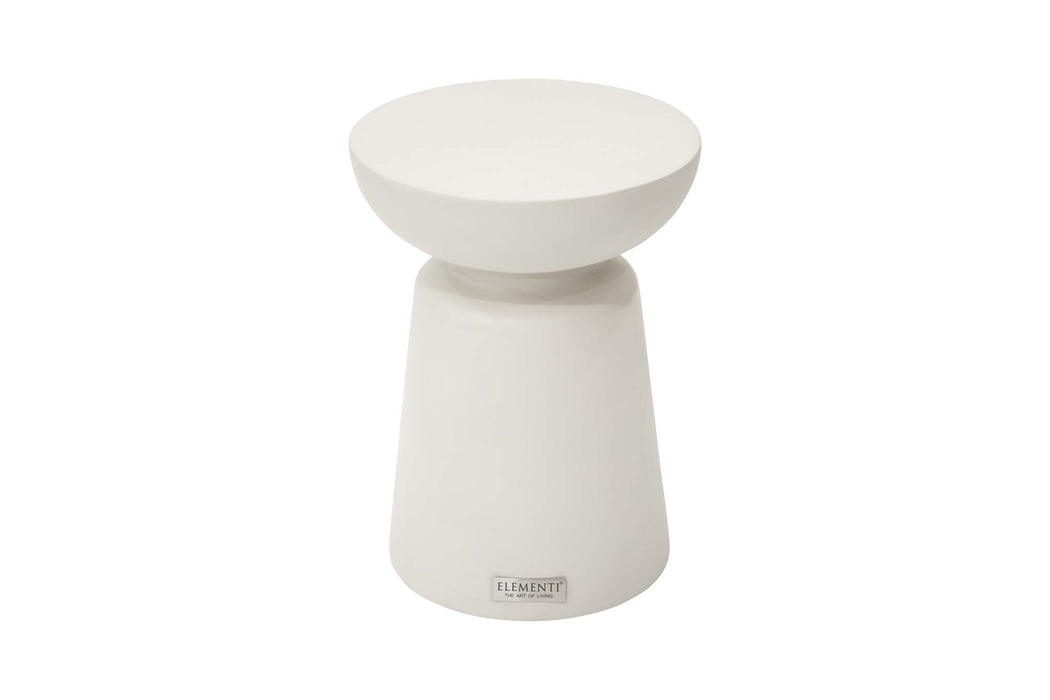 Front view of the Elementi Kylix small side table in cream white, featuring its sleek design.