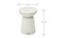 Kylix Series Cream white small side table with dimensions displayed, measuring 13.8 inches wide and 18.5 inches tall.