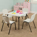 Lifetime 13 Pack Children's Stack Chair set around kids activity table with four chairs and play tea set in classroom setting