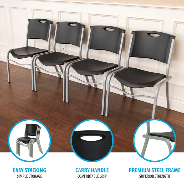 Lifetime 14 Pack Stacking Chair set with easy stacking design, built in carry handle, and steel frame