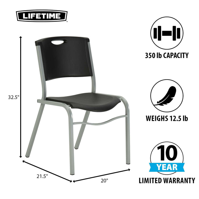 Lifetime 14 Pack Stacking Chair with 32.5 inch height, 20 inch width, 21.5 inch depth, and 350 lb weight capacity
