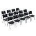 Front view of Lifetime 14 Pack Stacking Chair set with black contoured seats and gray steel frames